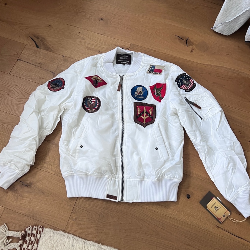 Top Gun White Bomber Jacket with Patches XXL
